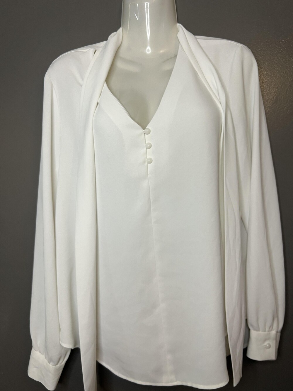Bar III Shirt Womens Small White Tie Neck Long Sleeve Button Front Blouse